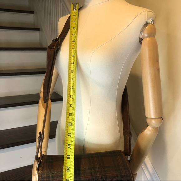 W RALPH LAUREN Brown Tartan Plaid Multi Pocket Tote Crossbody Shoulder Bag - Picture 8 of 17